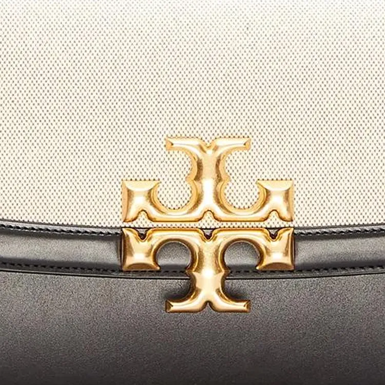 TORY BURCH Eleanor Cow Leather With Canvas Shoulder Bag, Crossbody Bag Small Size Women's Black-2