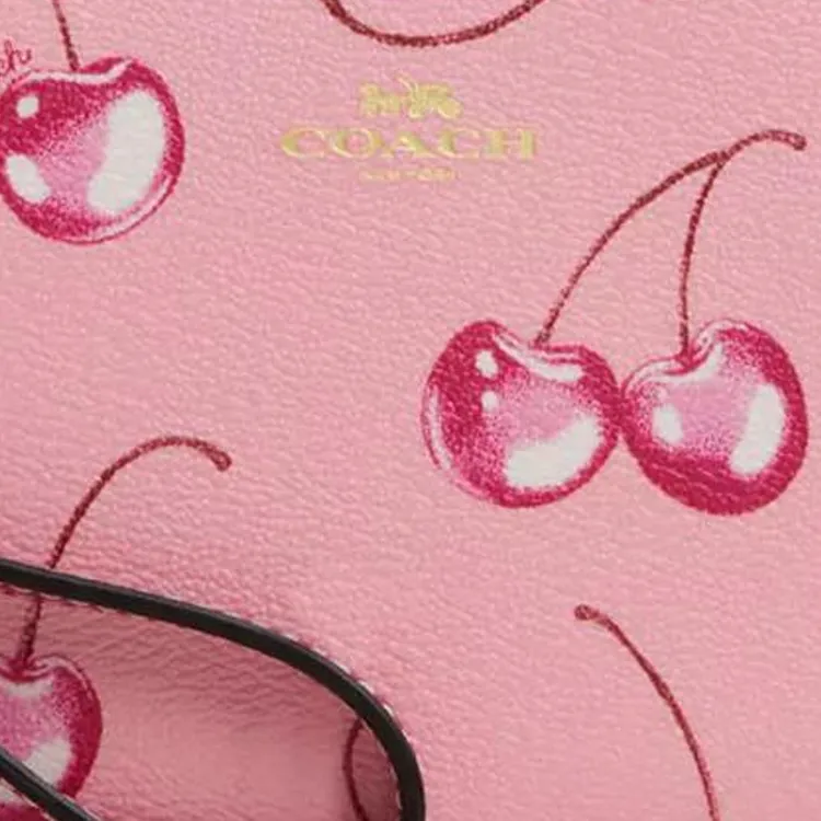 COACH Corner Zip Coated Canvas And Recycled Leather Wrist Bags Clutches Mini Women's Blossom Pink & Bright Purple-4