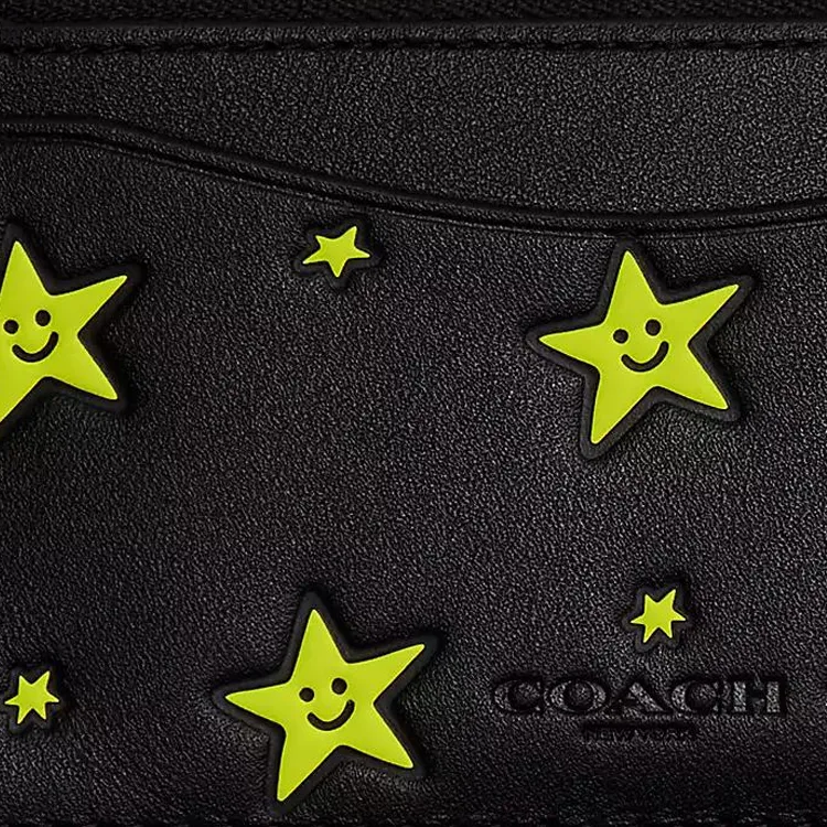 COACH Zip Top Card Case Glove Tanning Coin Purse, Card Holder Regular Men's Black-2