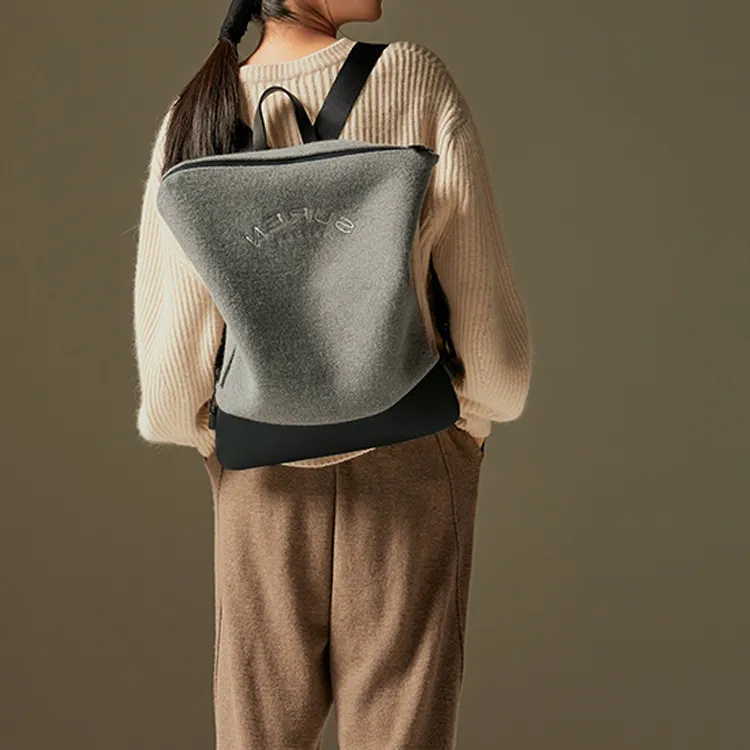 SUREN Fabric Backpack Regular Unisex Sky Gray/Warm Beige/Charcoal Black-5