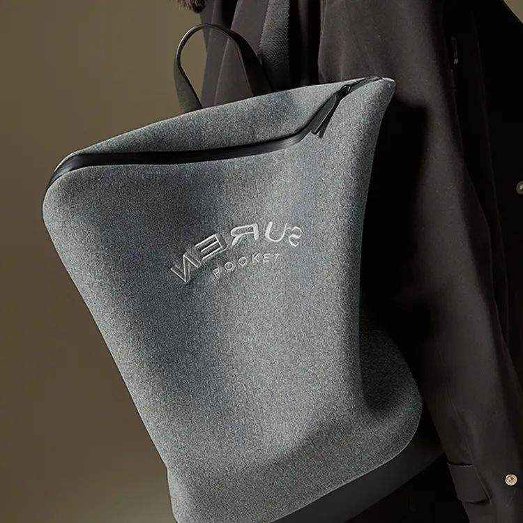 SUREN Fabric Backpack Regular Unisex Sky Gray/Warm Beige/Charcoal Black-3