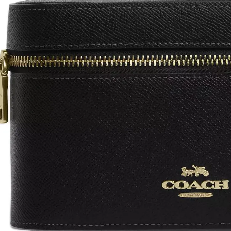 COACH Cross Grain Leather Makeup Bag Trumpets Women's Black-3