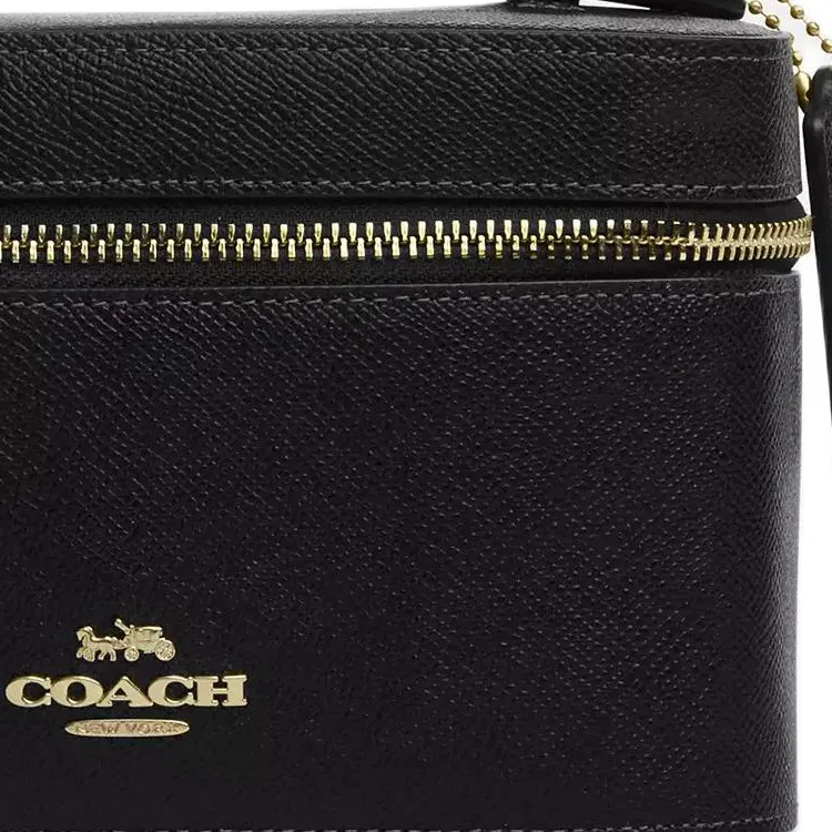 COACH Cross Grain Leather Makeup Bag Trumpets Women's Black-2