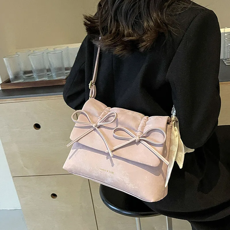 Duoluplo Doron Paul PU Versatile Bowknot Shoulder Bag For Women's Regular Women's Ecru Black Pink Light Purple-9