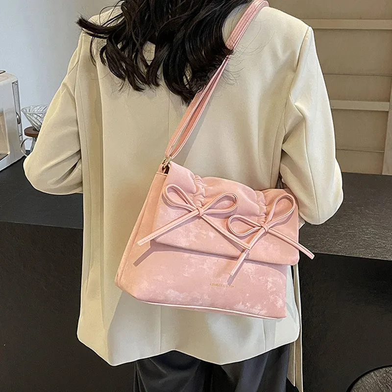 Duoluplo Doron Paul PU Versatile Bowknot Shoulder Bag For Women's Regular Women's Ecru Black Pink Light Purple-5