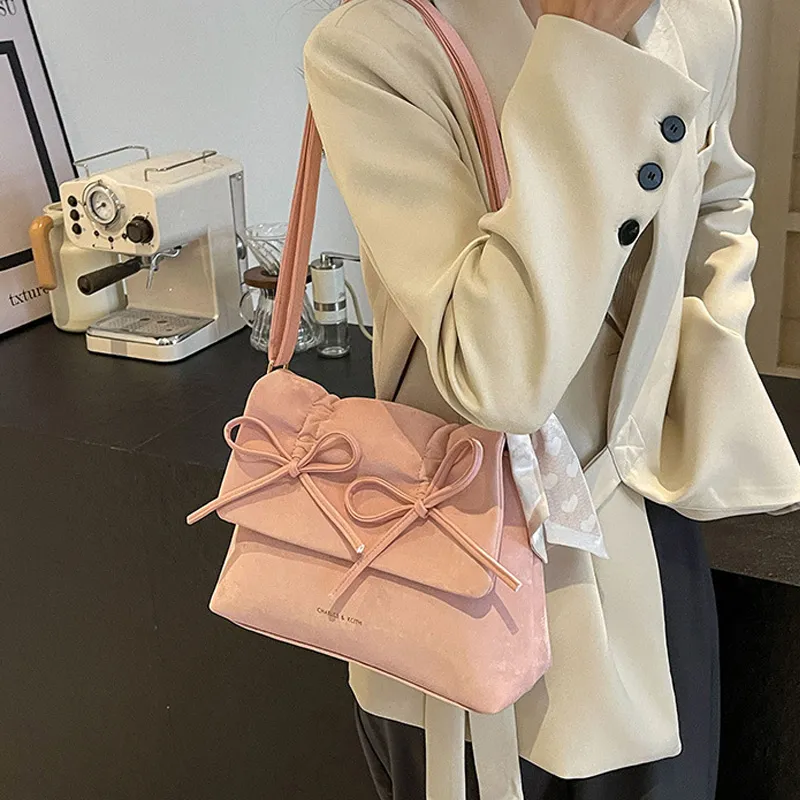 Duoluplo Doron Paul PU Versatile Bowknot Shoulder Bag For Women's Regular Women's Ecru Black Pink Light Purple-4