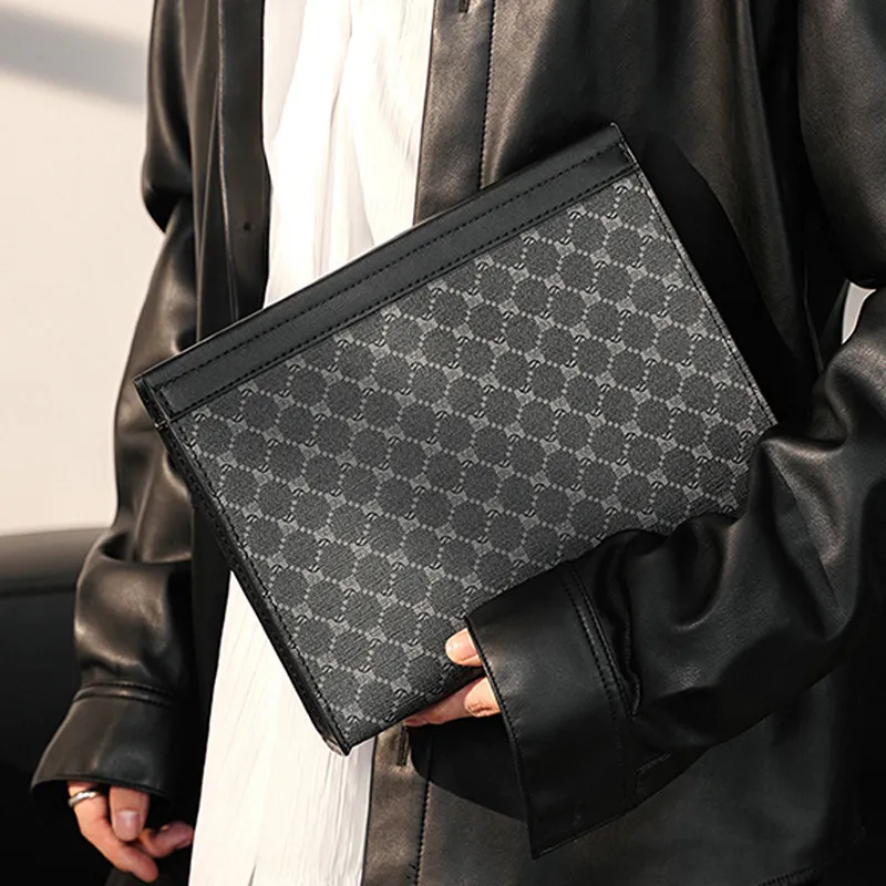 CARTELO PVC Briefcase Clutch Wrist Bag Regular Men's Pattern Black-1