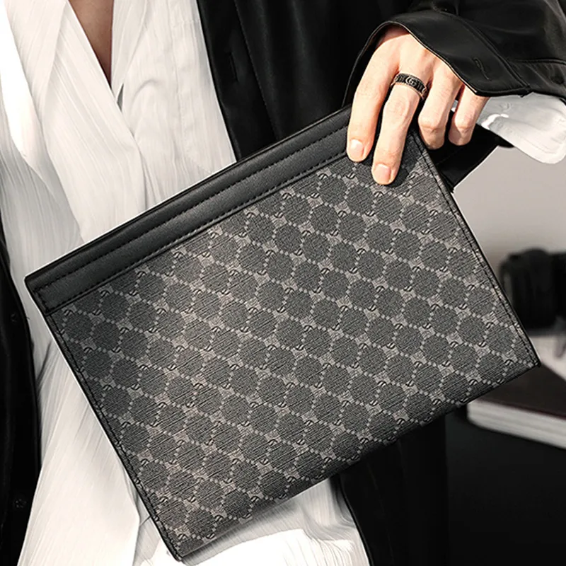 CARTELO PVC Briefcase Clutch Wrist Bag Regular Men's Pattern Black-2