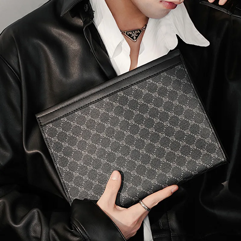 CARTELO PVC Briefcase Clutch Wrist Bag Regular Men's Pattern Black-3