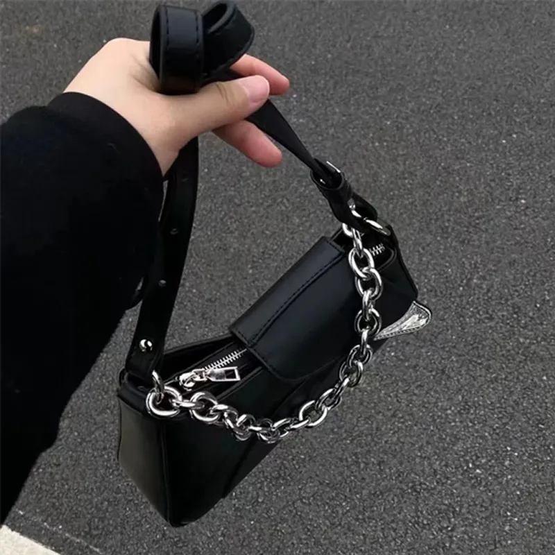 Dusen Kangaroo PU Korean Style Baguette Bag Shoulder Bag Regular Women's Black-4