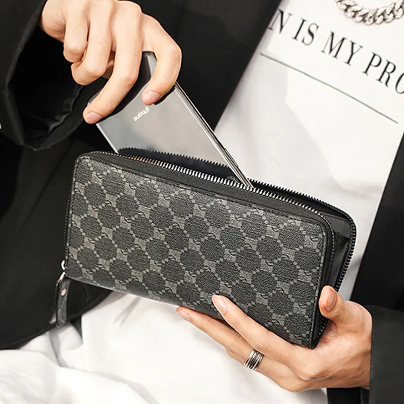 CARTELO PVC Clutch Wallet, Card Holder, Wallet Regular Men's Pattern Black/Gray/Khaki-3