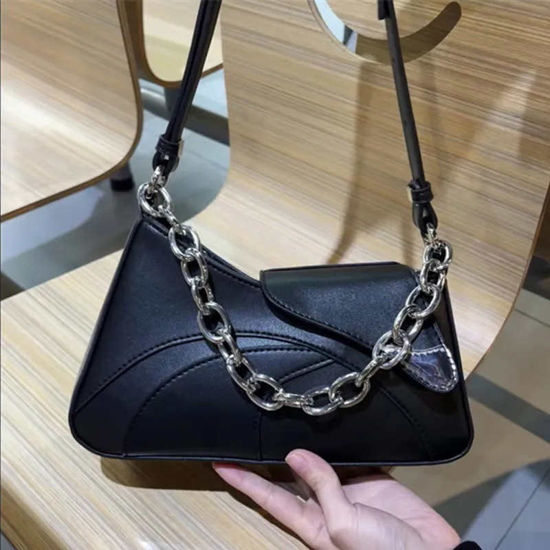 Dusen Kangaroo PU Korean Style Baguette Bag Shoulder Bag Regular Women's Black-3