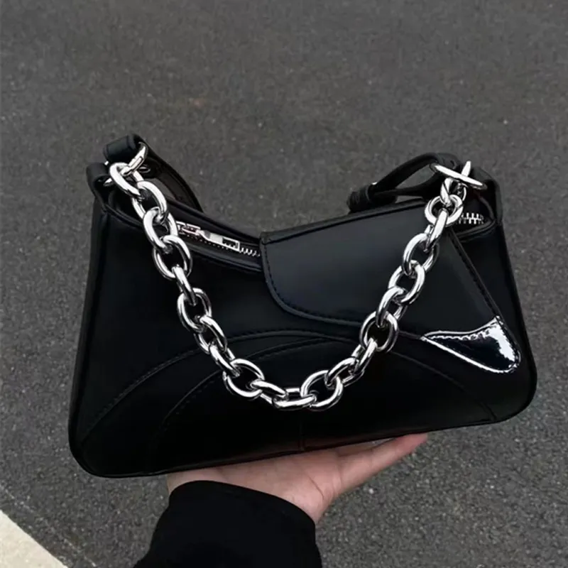 Dusen Kangaroo PU Korean Style Baguette Bag Shoulder Bag Regular Women's Black-1