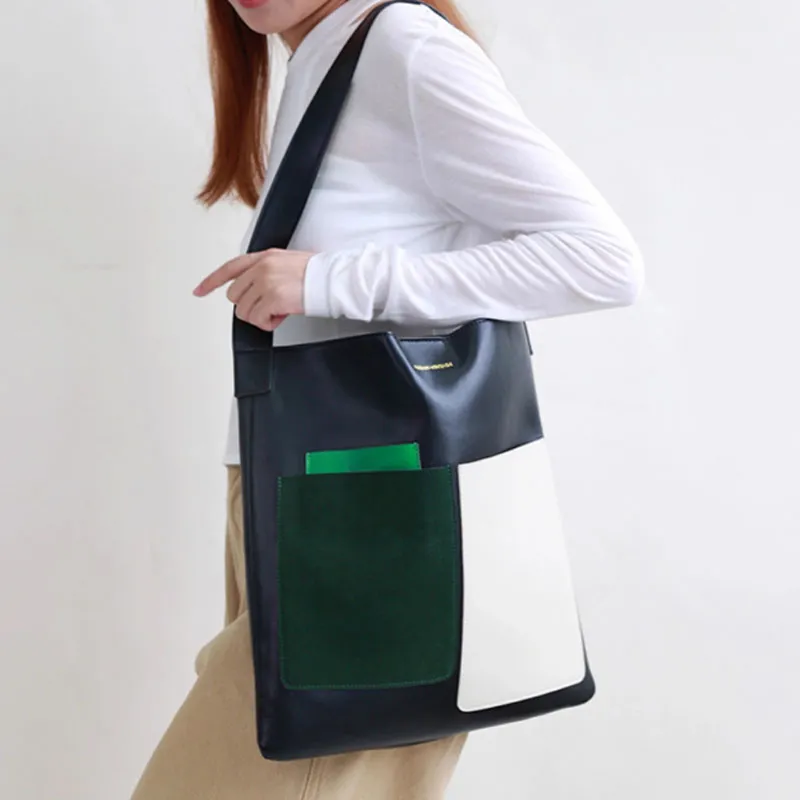 Abbott-VINTAGE Cow Leather Shoulder Bag Large Size Women's Classic Black-3