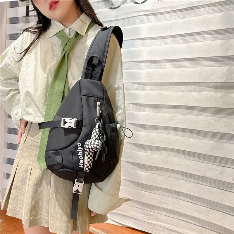 OUZIHUANG Nylon Sling Bag Regular Unisex Gray White/Black-3