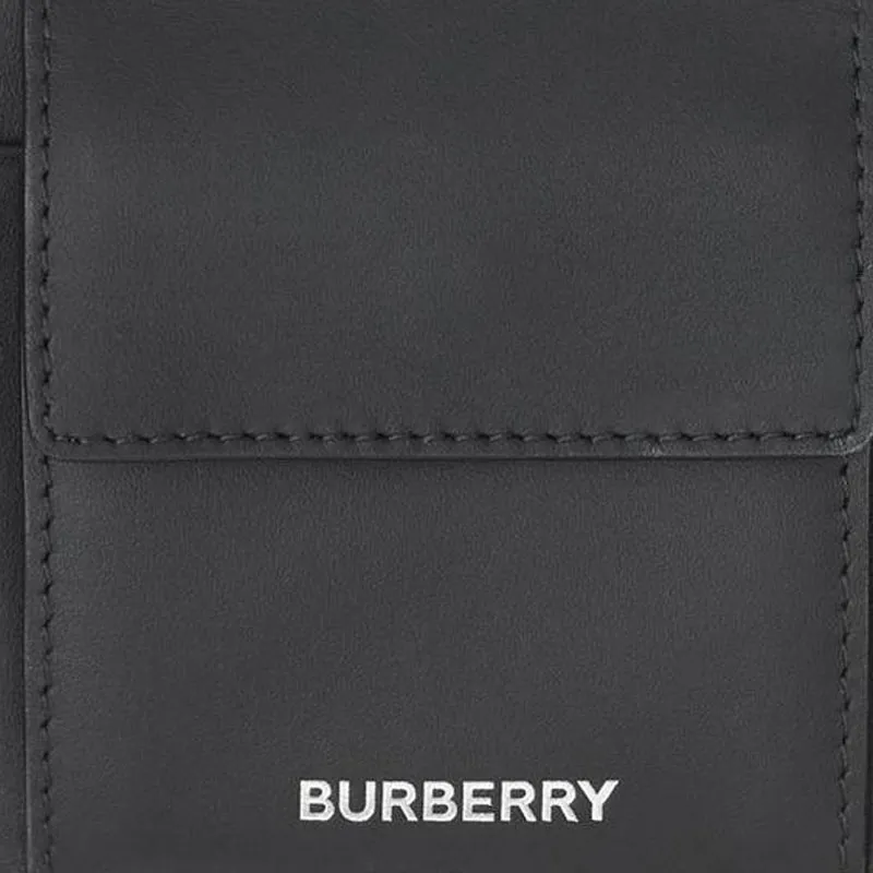 Burberry Smooth Leather Card Holder Wallet Card Clip Men's Black/Gray-4