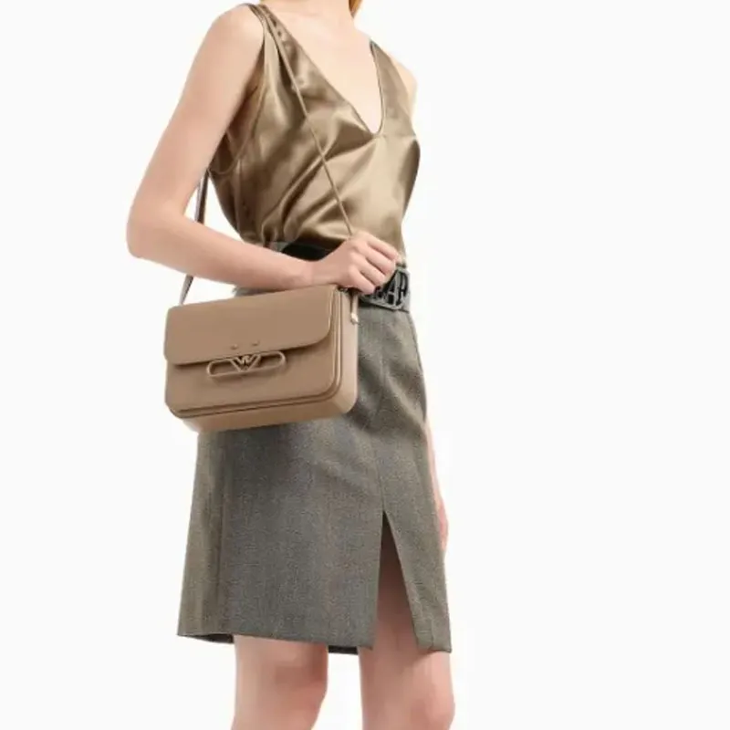 EMPORIO ARMANI Split Cow Leather Shoulder Bag, Crossbody Bag Women's Light Umber-3