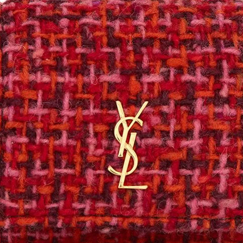 SAINT LAURENT Fabric Cow Leather Patchwork AIRPODS PRO Storage Case And Protective Sleeve Women's Red-5