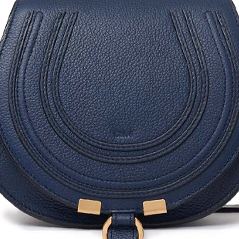 Chloe Chloé Handbag Marcie Cow Leather Saddle Bag, Crossbody Bag, Shoulder Bag Mini Women's Blue-2