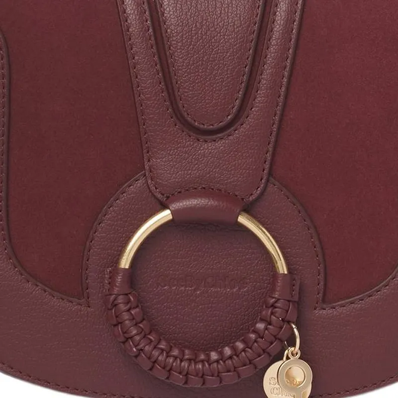 See By Chloe Hana Grain Cow Leather With Suede Saddle Bag, Crossbody Bag, Shoulder Bag Women's Burgundy-2