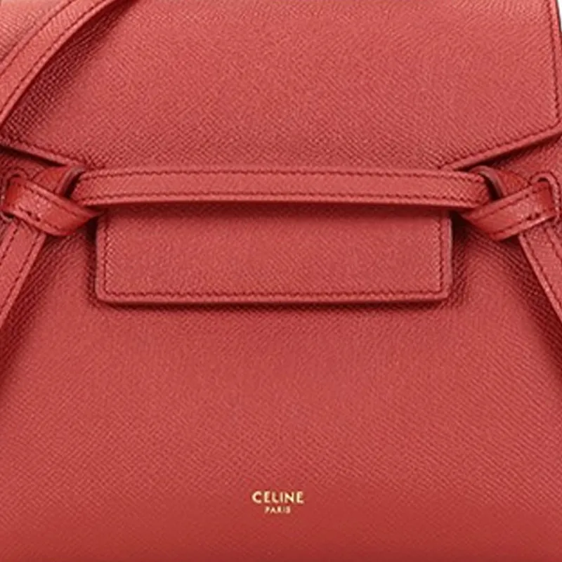 CELINE Belt Grained Calfskin Portable Crossbody Bag Shoulder Bag Women's Fox Red-4