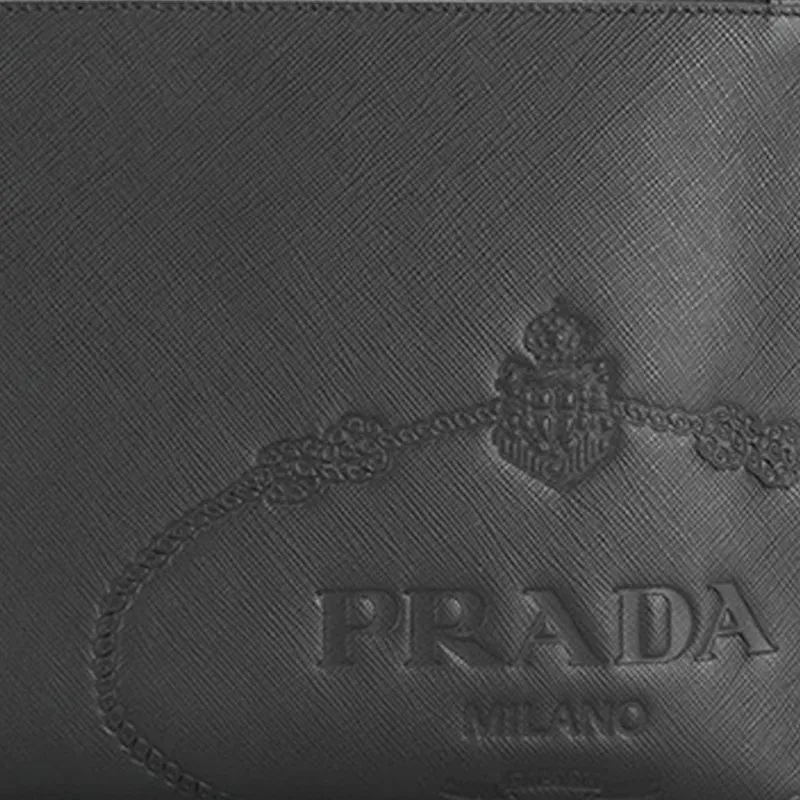 PRADA Leather Clutch Men's Black-3