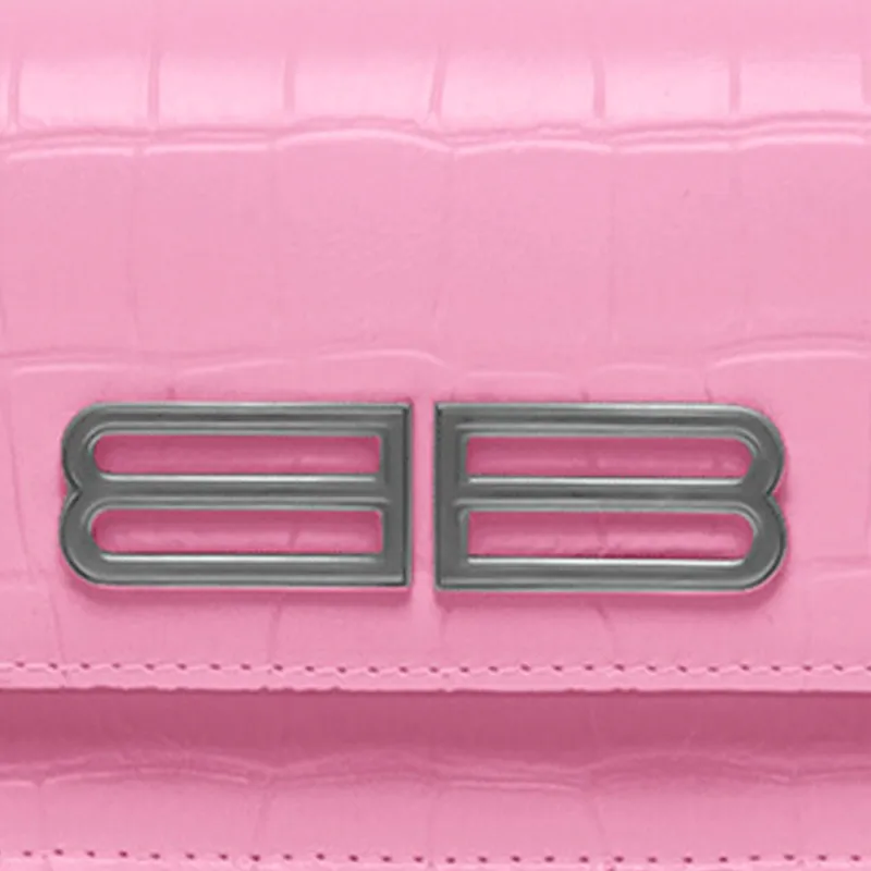 Balenciaga Gossip Crocodile Pattern Embossed Cow Leather Shoulder Bag, Crossbody Bag, Wallet Women's Pink-5
