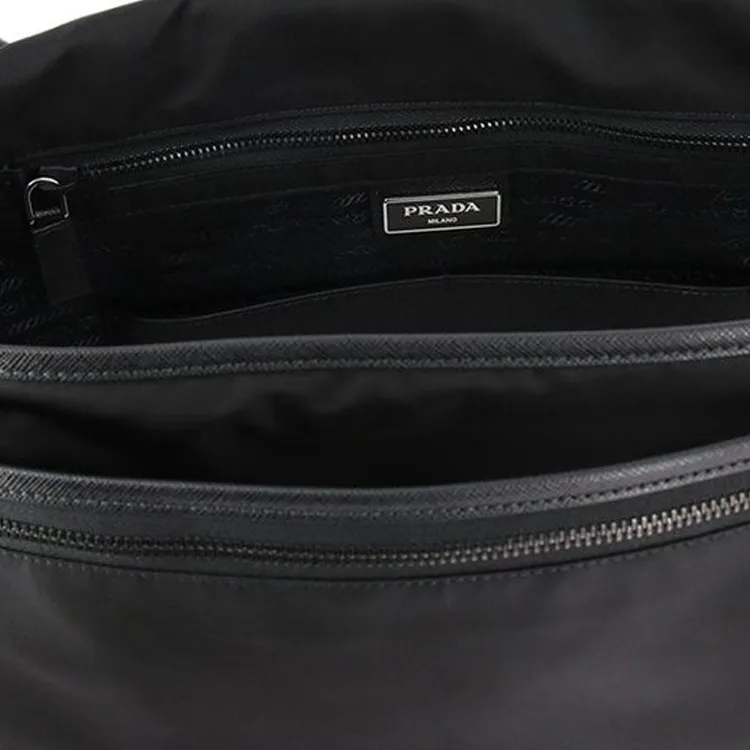 PRADA Nylon Leather Messenger Bag One Shoulder Crossbody Briefcase Men's Black-2