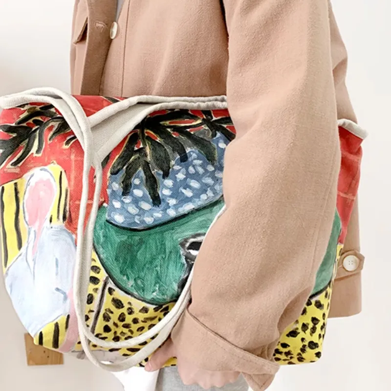 Hongna Canvas Tote Bag Shopping Bag Handbag Shoulder Bags Women's Multicolor-4