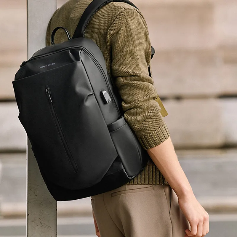 PIERRE CARDIN Fabric Laptop Backpack Regular Men's Black-4