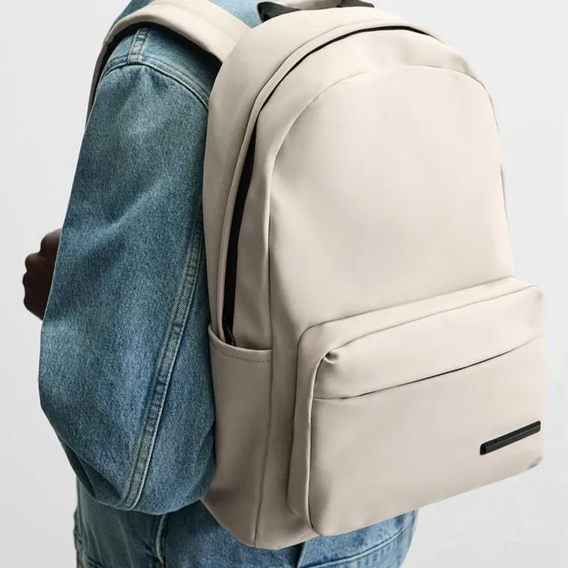 ZARA PU Backpack Medium Size Men's Light Beige Yellow/Khaki Green-3
