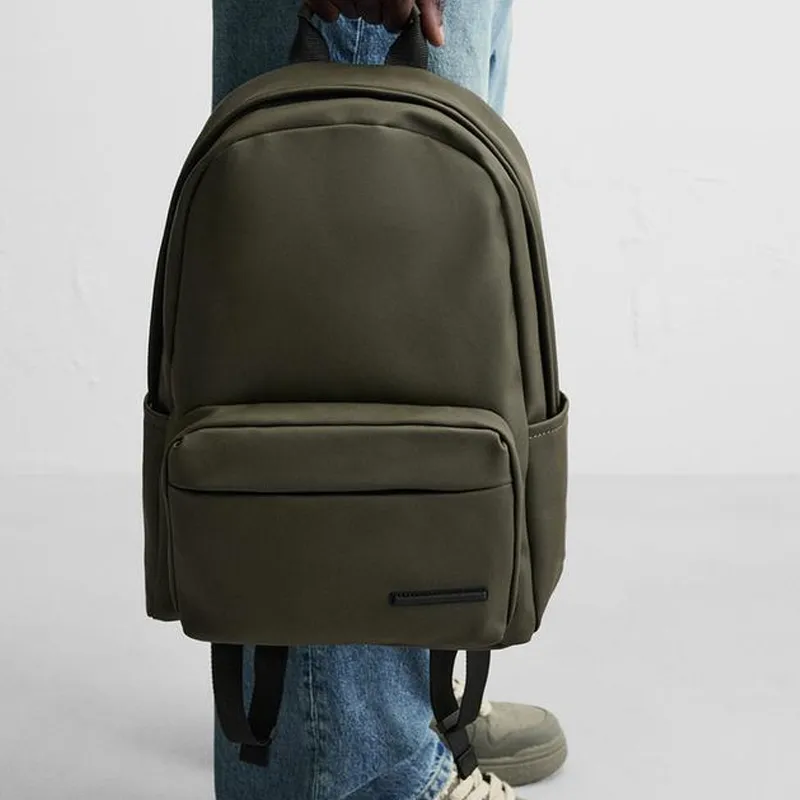 ZARA PU Backpack Medium Size Men's Light Beige Yellow/Khaki Green-6