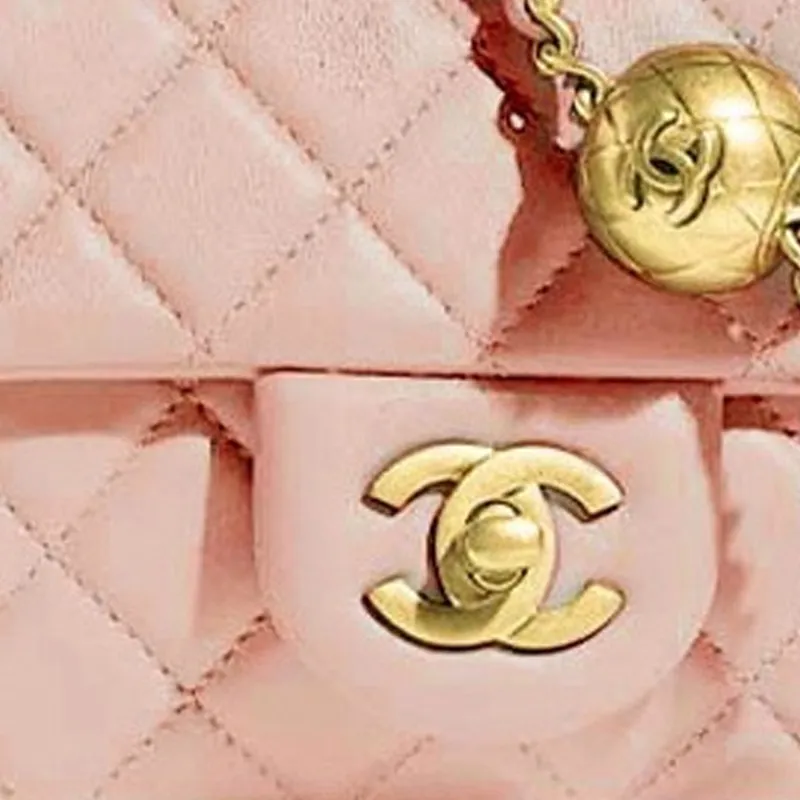 CHANEL Small Gold Ball Classic Flap CF Sheepskin Lipstick Bag Square Chubby Crossbody Bag Shoulder Bag Women's Pink-2