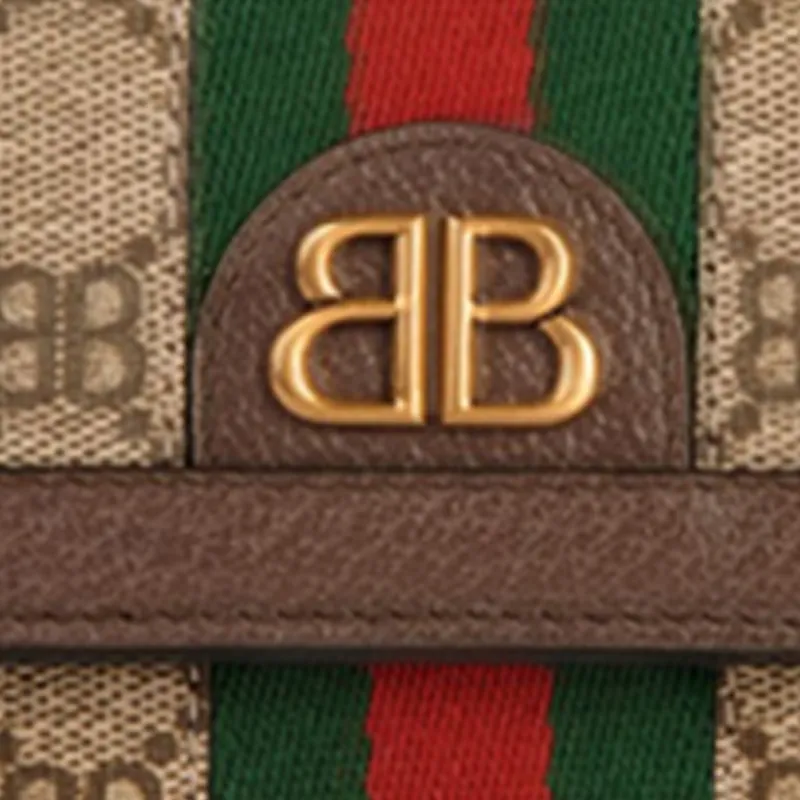 Balenciaga GUCCI/Gucci Collaboration Leather Paneled Canvas Wallet Women's Beige-5