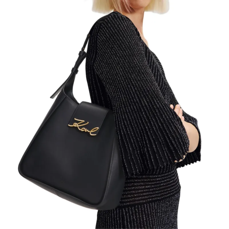 Karl Lagerfeld Signature Leather Shoulder Bag-2