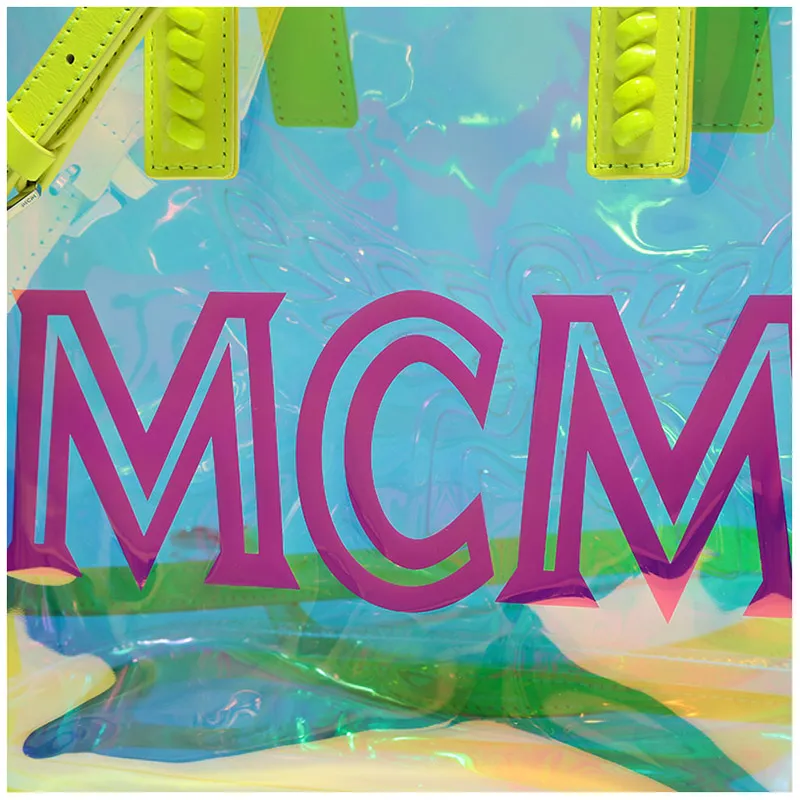 MCM TPU With Leather One Shoulder Handbag Small Size Women's Neon Yellow Multicolor-3