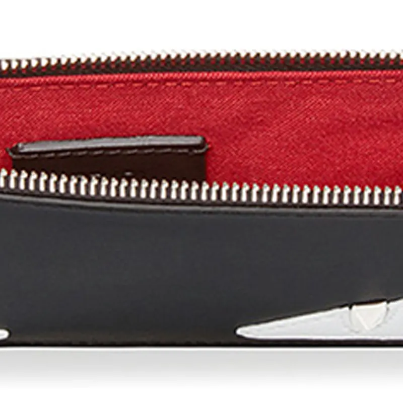 FENDI Leather Patchwork Cow Leather Coin Purses Card Holders Men's Black/White-3