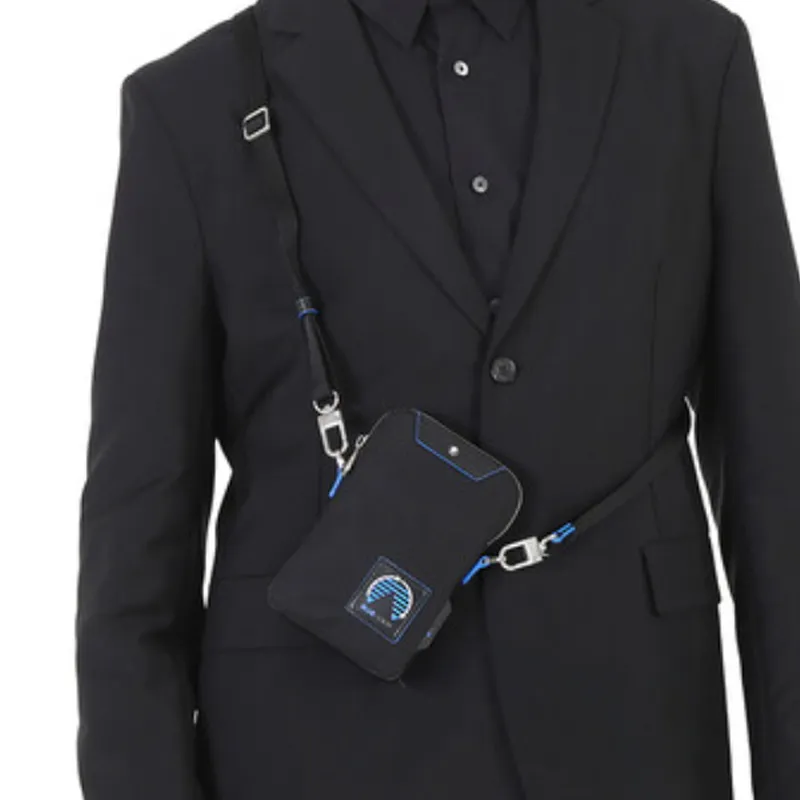 MONTBLANC Nylon Patchwork Eco Friendly Leather Envelope Bag Cell Phone Pouch Mini Men's Black/Blue-4