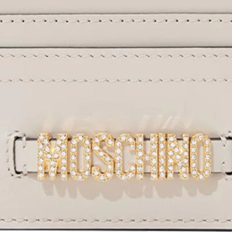 MOSCHINO Cow Leather Card Holder Women's Ivory White-3