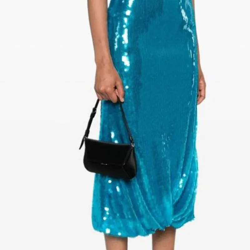AMINA MUADDI Satin With Calfskin, Polyester, And Silk Handbag Mini Women's Black-4