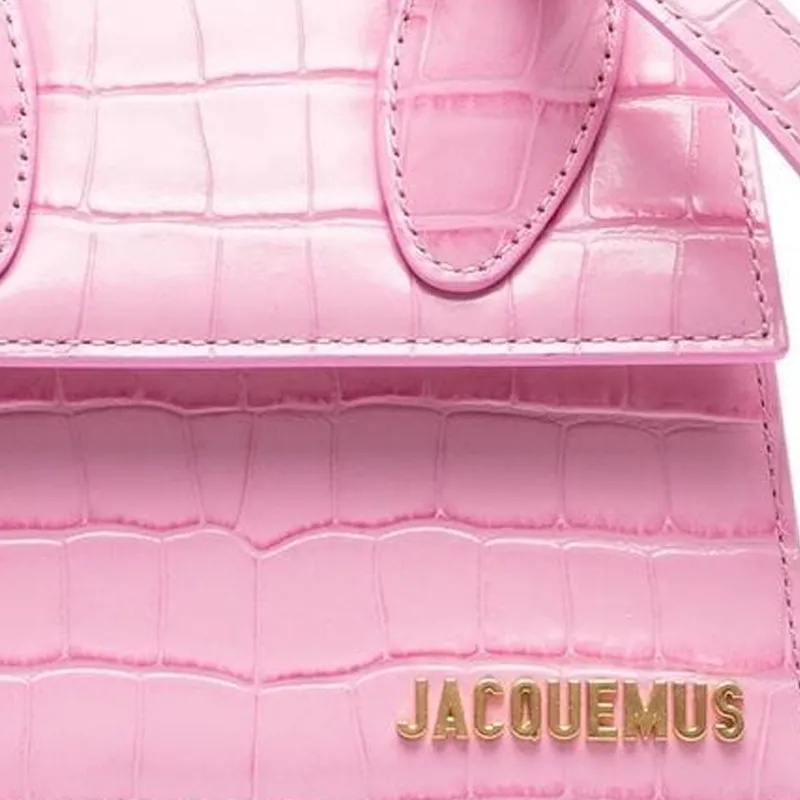 Jacquemus Le Chiquito Moyen Embossed Crocodile Pattern Calfskin Shoulder Bag Crossbody Bag Handbag Women's Pink-2