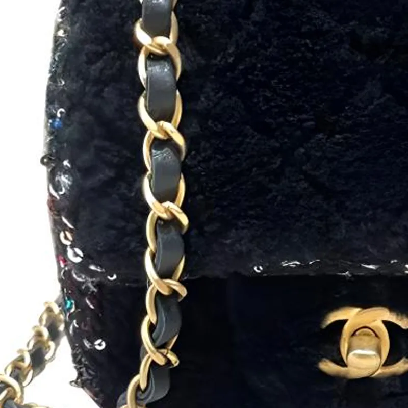 CHANEL Tweed Flap Bag Shoulder Bag Women's Black & Gold-4