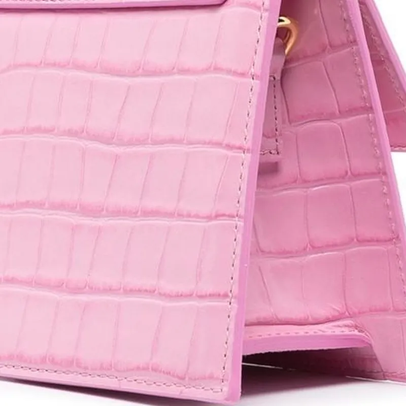 Jacquemus Le Chiquito Moyen Embossed Crocodile Pattern Calfskin Shoulder Bag Crossbody Bag Handbag Women's Pink-3