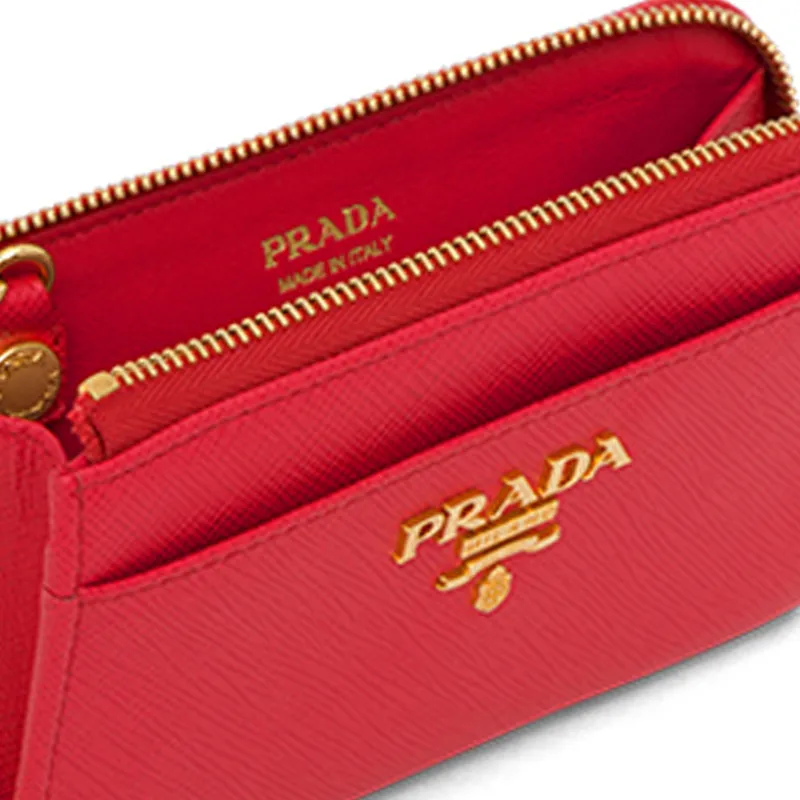 PRADA Saffiano Leather Wallet Key Pouch Women's Red-3