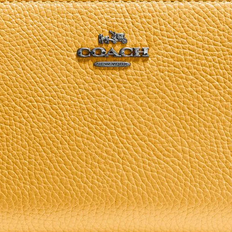 COACH Accordion Zip Synthetic Leather With Grain Texture Long Zip Closure Wallet Small Size Women's Lemon-2