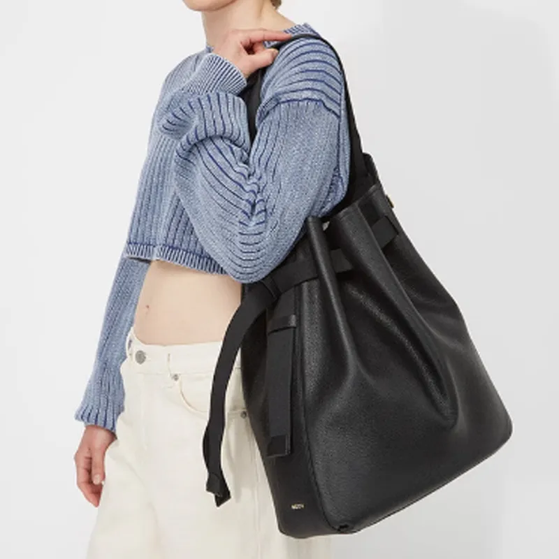 Ecco Cow Leather Bucket Bags Crossbody Bag Shoulder Bag Large Size Women's Black-3