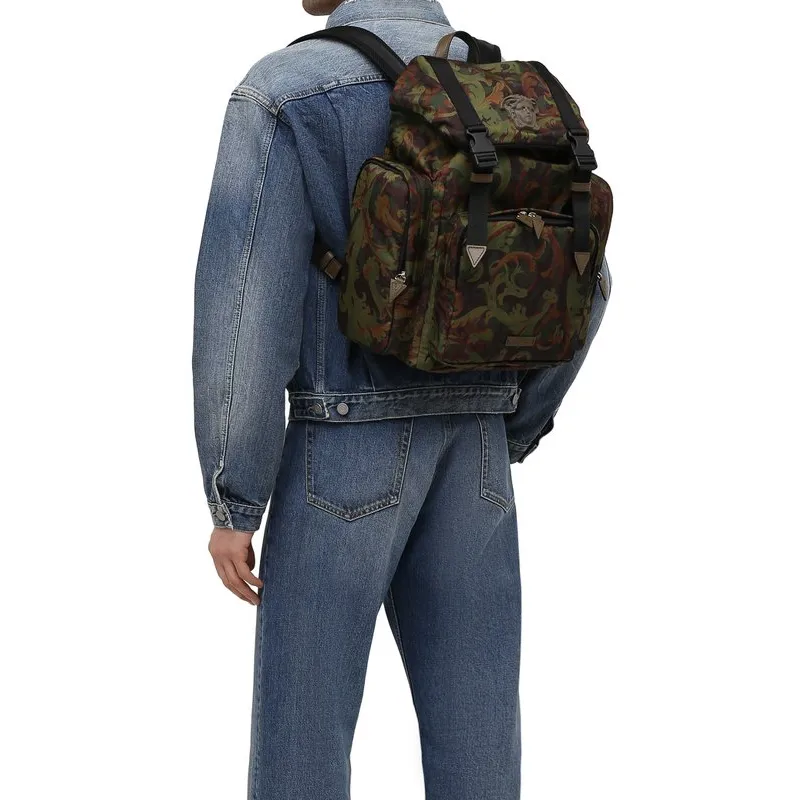 VERSACE La Medusa Polyamide Backpack Men's Black & Green-4