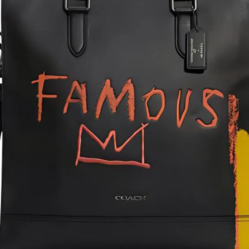 COACH Jean-MichelBasquiat Collaboration Graham Tote Bag Shopping Bag Crossbody Handbag Leather Large Size Men's Black-3
