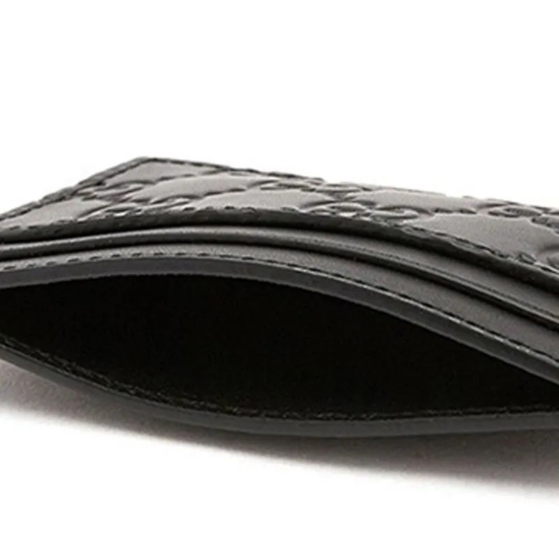 GUCCI Leather Card Clip Card Holder Unisex Black-4
