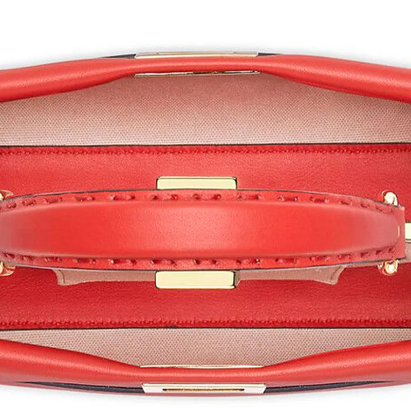 FENDI Peekaboo Calfskin Shoulder Bag Crossbody Bag Handbags Mini Women's Red-4